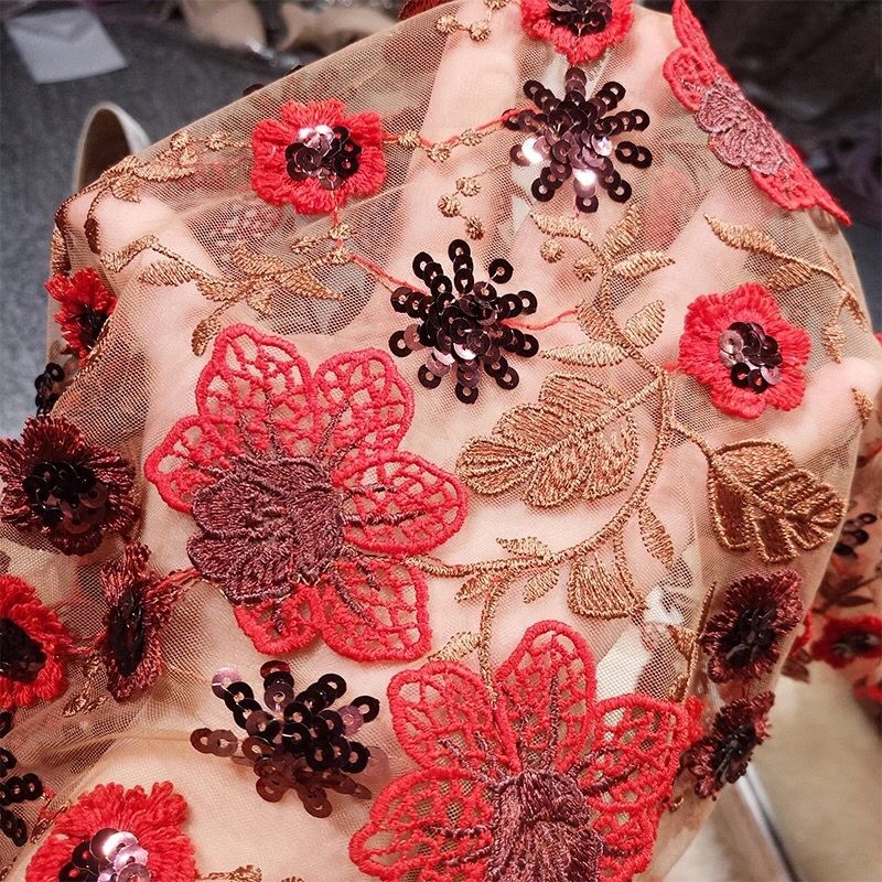Luksus høj kvalitet fransk netto blonder stof 3d blomster tøj materialer paillette tyl mesh blonder stof afrikansk blonder stof