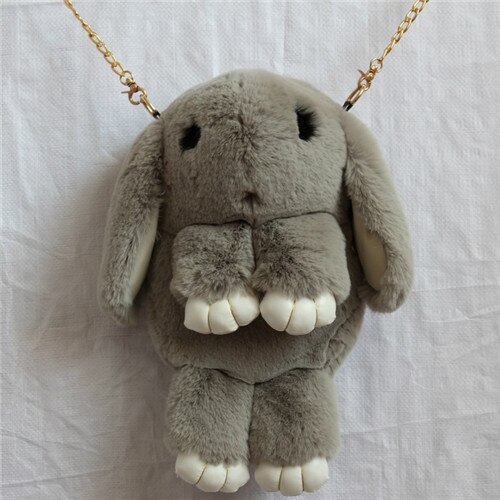 OURCIAO Korean Korean Cute Rabbit Lovely Shoulder Bag Cartoon Child Show MOE Dead Rabbit Wool Bags D301: gray