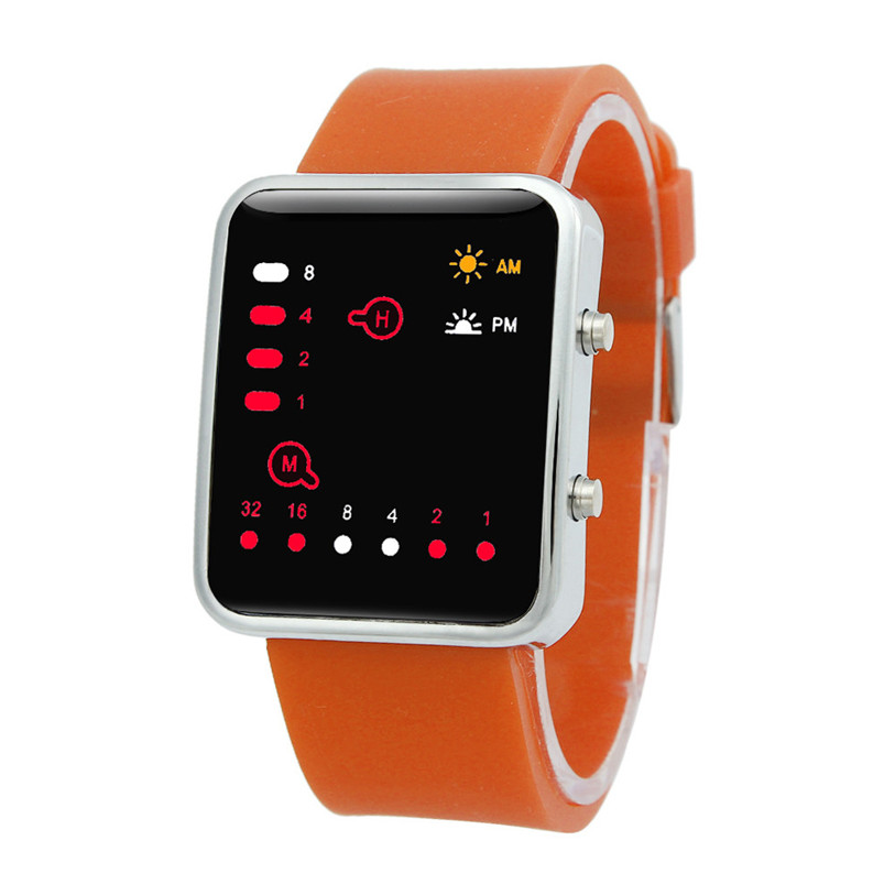 Reloj deportivo Digital LED rojo para hombres y mujeres, reloj de pulsera binario, de ventas en tienda de silicona con una pérdida de 99