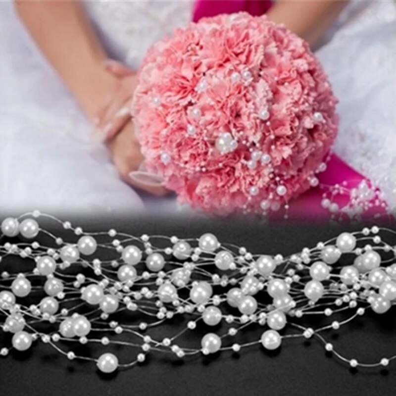 5Yards 3 + 8Mm Vislijn Kunstmatige Parels Bloem Kralen Chain Garland Bloemen Bruiloft Decoratie Diy Accessoires # S10s01