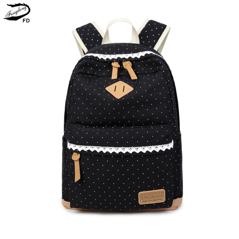 Fengdong schwarz leinwand schule rucksack für mädchen kinder schule taschen frauen rucksack weiblichen reise laptop rucksack schul