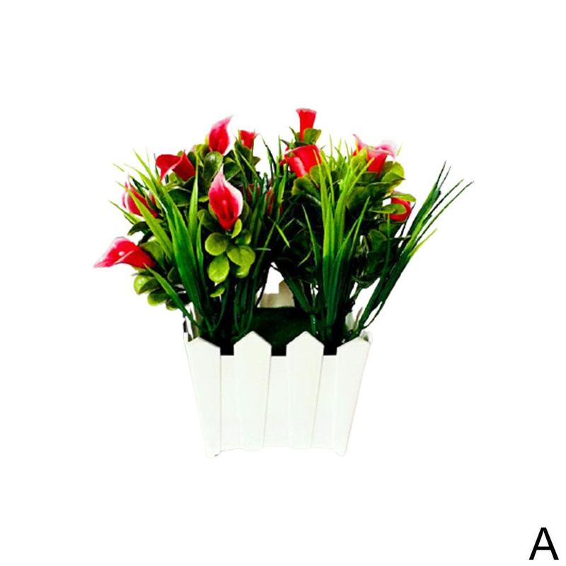 Fleur de lys Calla artificielle, Style, plante en Pot avec Pot bonsaï, ornements de jardin pour la maison: A