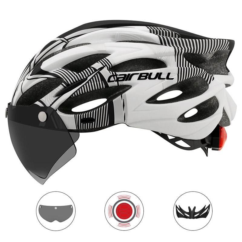 Cairbull ALLROAD Bicycle Helmet Highway Mountain Bike Riding Helmet with Lens and Brim: CB26-Black White-1