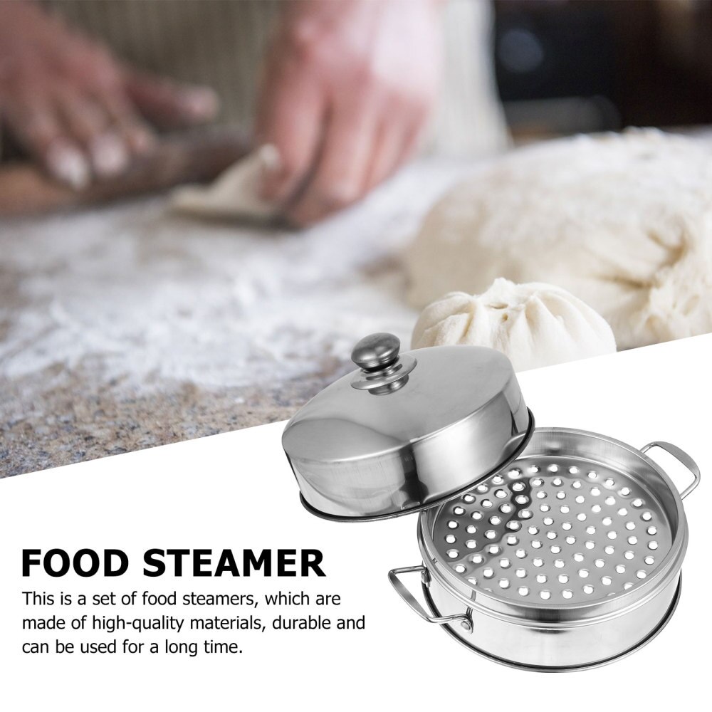 1 Set 20cm Steamer Baskets Stainless Steel Food Kitchen Steamer Rustproof Lid