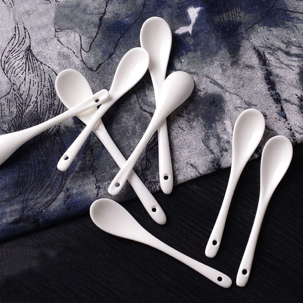 Cucharas de porcelana a la para cocina, Mini cuchara de cerámica para té, café, azúcar, postre, blanco puro para helado, grande y pequeño