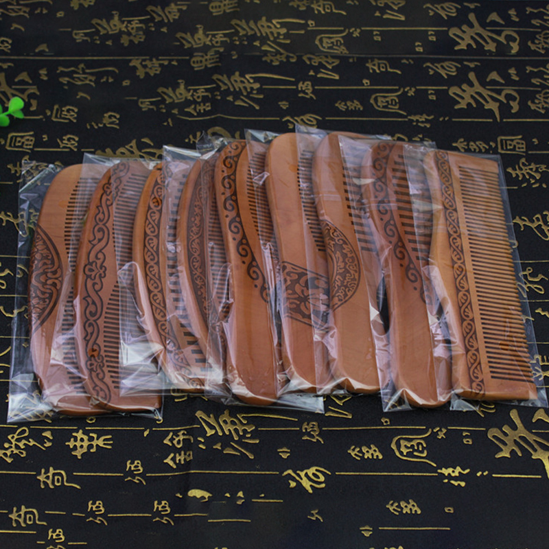 Natural Peach Solid Wood Comb Engraved Peach Wood Massage Comb Hair Care Tool Crafts Valentines Day Photo Props