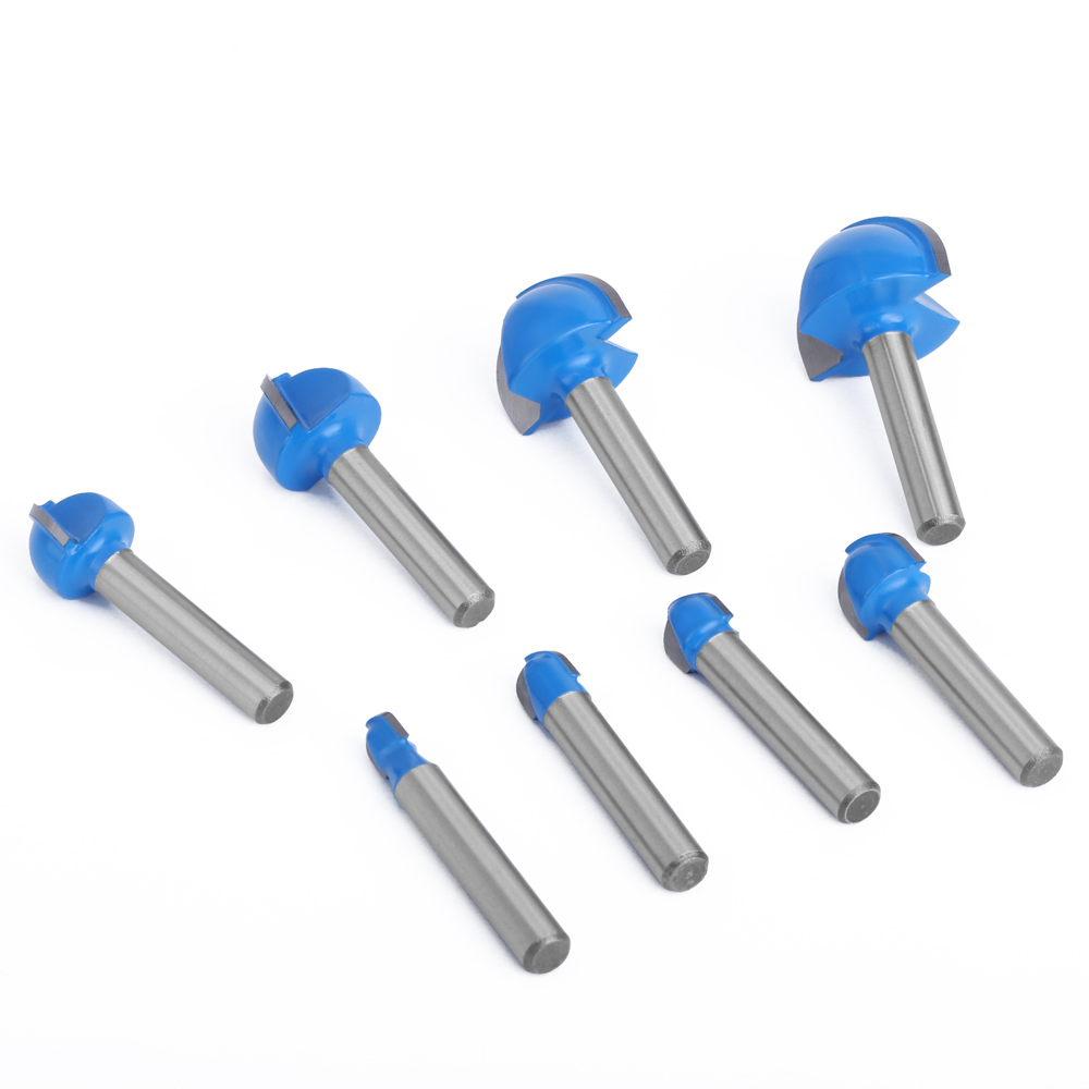 LAVIE-Juego de brocas para enrutador de punta esférica, vástago de 6mm y 1/4, fresa redonda para madera, caja central de radio CNC, herramientas de carburo sólido, 8 Uds.