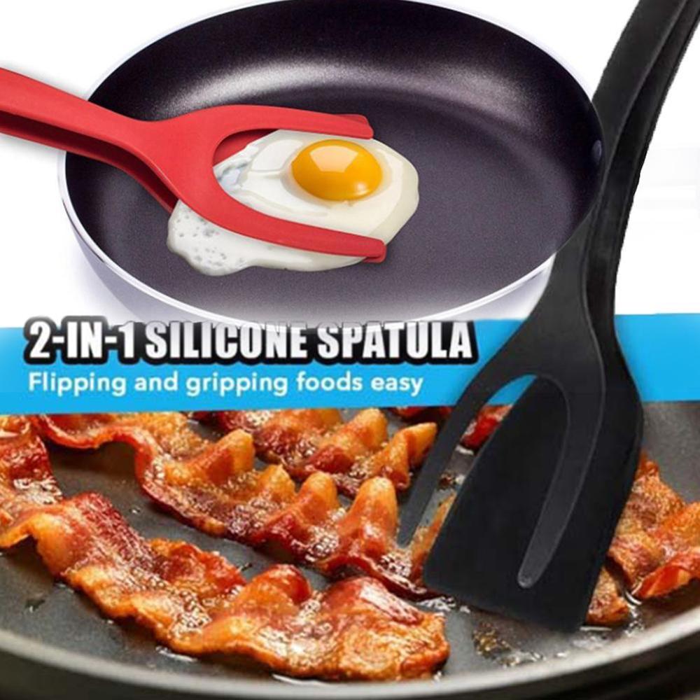 2 In 1 Grip En Flip Tang Ei Spatel Tang Clamp Pannenkoek Vernietigd Turner Keuken Accessoires Omelet Franse Toast Ei d5Q7