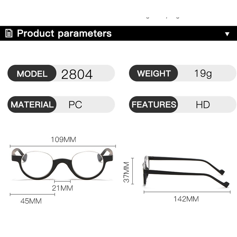 VCKA Round Half-frame Reading Glasses women Men Ultra Light Portable Personality Comfortable Presbyopic Eyewear +1.00 to +4.00