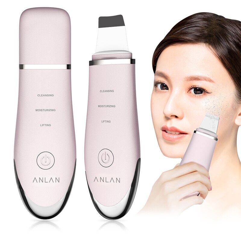 Anlan ultralyd ion rensing blackhead massasje hudscrubber peeling spade ansikts porerens maskin hudscrubber spatel