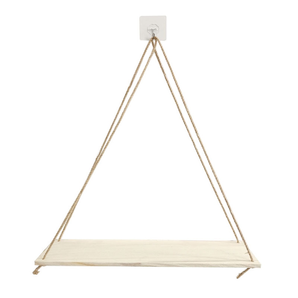 Columpio de madera de primera , cuerda colgante montada en la pared, estantes flotantes, maceta de flores para plantas, decoración interior y exterior, simple: White 