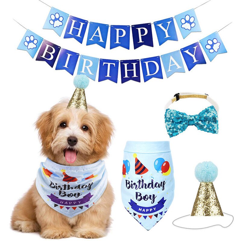 Fowecelt Handgemachte Einstellbare Haustier Geburtstag Party Dekor Katze Hund Schal Hütte Kragen Banner Zubehör für DIY Haustier Party Liefert