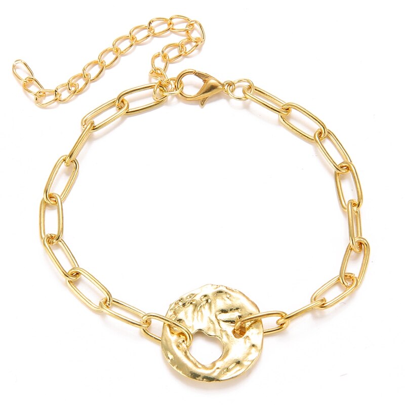 VKME 4Pcs Gold Metal Bracelets Set For Women Stone Cuff Bangles Jewelry Adjustable Thick Chain Link Bracelet Jewelry: 4  VK101105-6