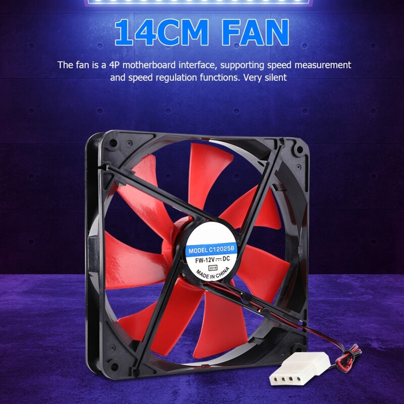 12V 4 Pin 140mm DC Silent CPU Cooling Fan High Airflow 2300RPM Speed Adjustable Computer Cooler Quiet for PC Chassis Radiating