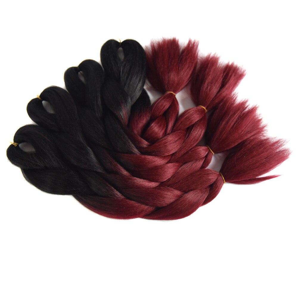 Sallyhair 24inch Ombre 3 Tone Black Purple Silver Grey Color Synthetic Braiding Hair Extension Colored Bulk Hair: T1B/Burgundy