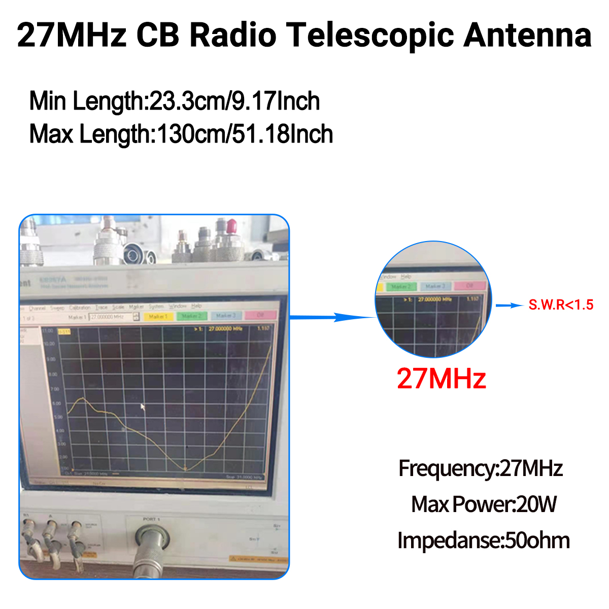 Antena telescópica cb 27mhz sma fêmea/macho/bnc para radtel RT-860 RT-880 radio UV-88 UV-98 plus quansheng UV-K5(8) rádio tk11