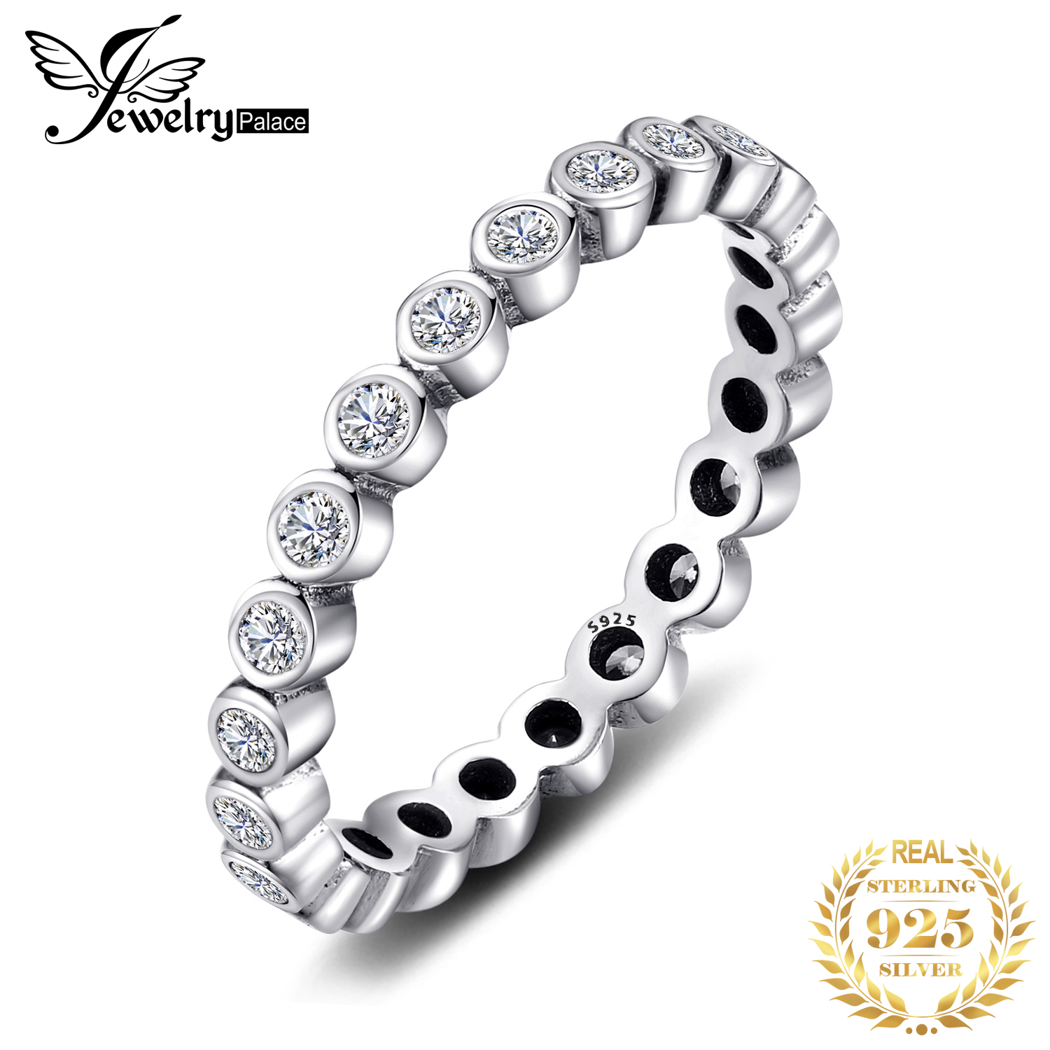 Jpalace Zirconia Ring 925 Sterling Zilveren Ringen Voor Vrouwen Stapelbaar Ring Eternity Band Zilver 925 Sieraden Fijne Sieraden