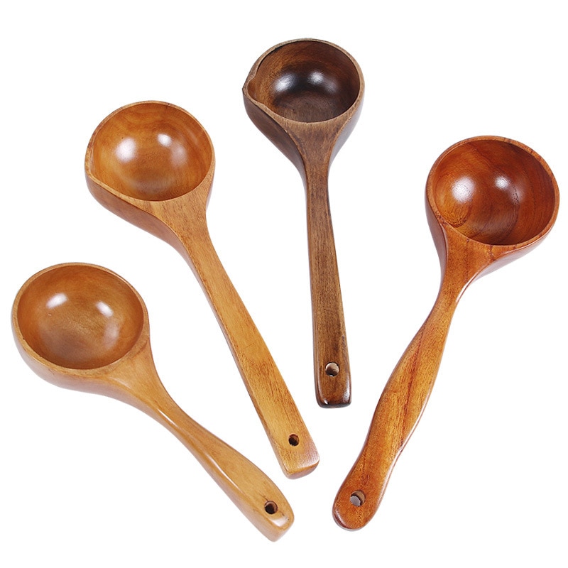 Vacclo 1pc Wooden Big Soup Spoon Long Handle Porridge Cornmeal Scoop Water Ladle Kitchen Tableware Cooking Utensil Tool