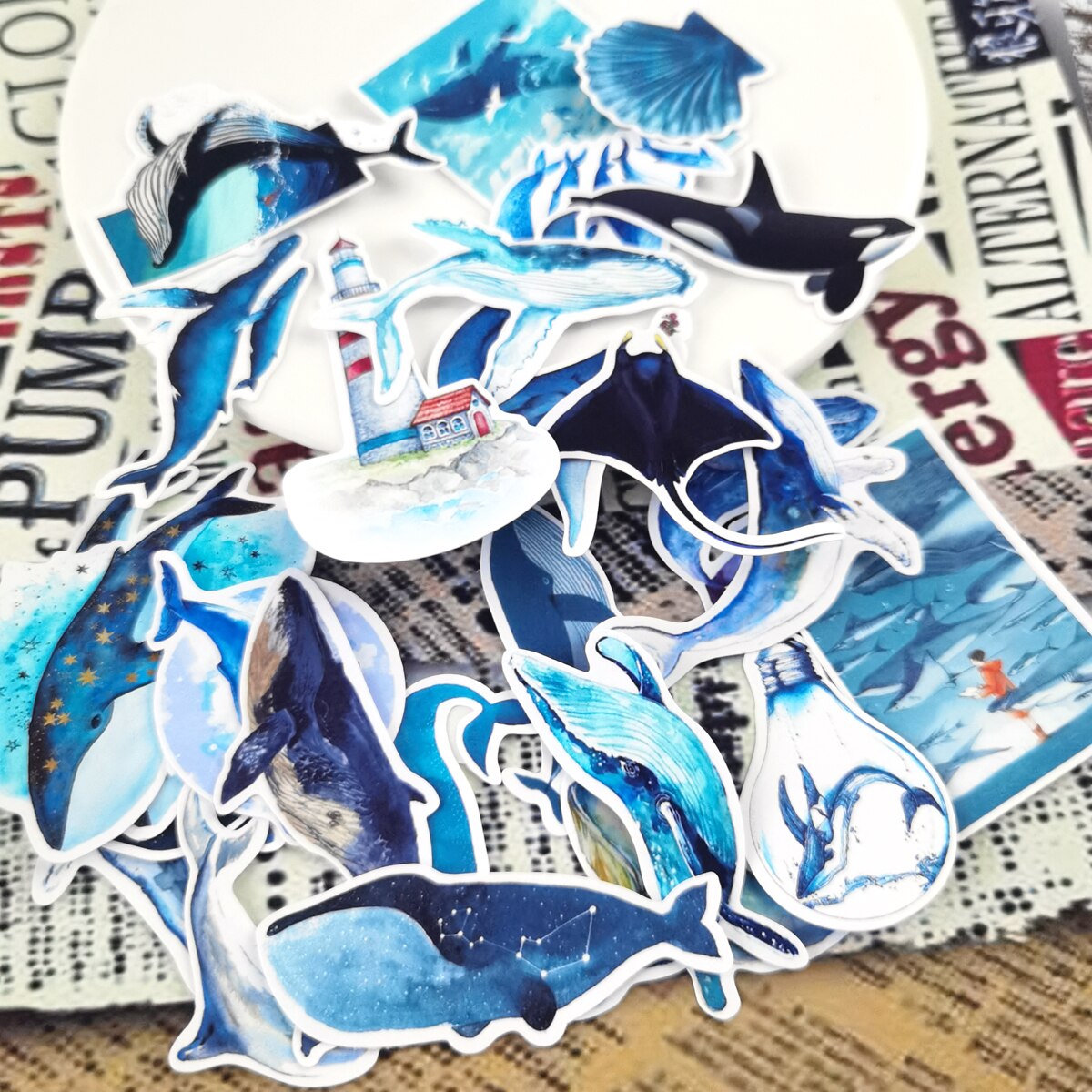 28pcs water color Deep sea blue whale sticker Planner Scrapbooking DIY Dry Glue Dolphin Sticker