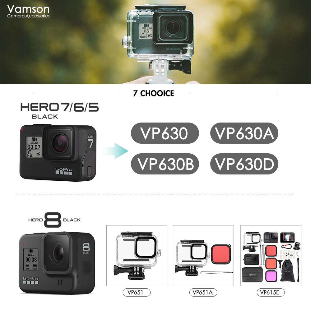 Vamson for Gopro Hero 8 7 6 5 Black 45M Underwater Waterproof Case Camera Diving Housing Mount for GoPro Accessory VP630