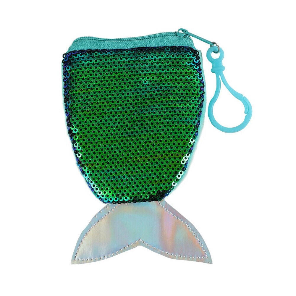 Cute toddler kid baby girl coin purse sequin mermaid tail mini messenger purse portable small wallet card pack: Green