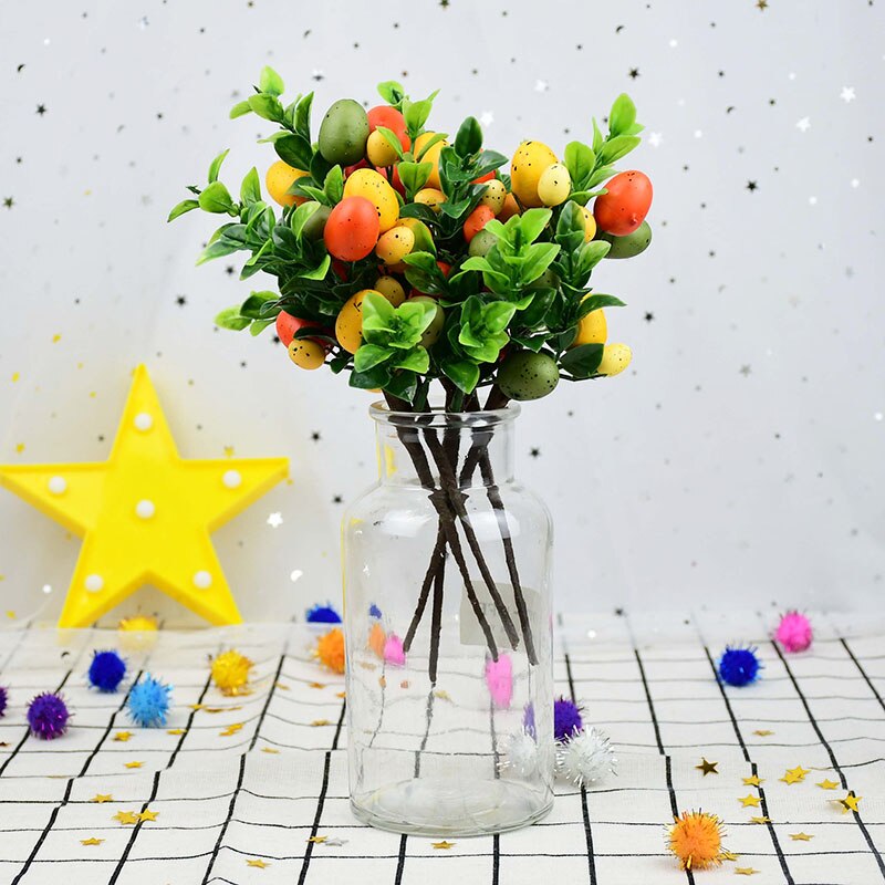 1pc Easter Eggs Branch Plastic Foam Flowers Spring Festival Floral Decoration Wedding Happy Easter Party Supplies for Home Decor
