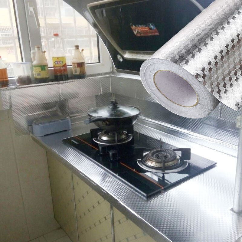 40x100/200cm Kitchen Oil-proof Waterproof Stickers Aluminum Foil Kitchen Stove Cabinet Self Adhesive Wall Sticker DIY Wallpaper