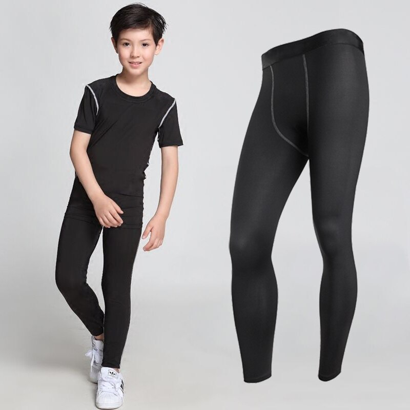 Black Compression Pants for Kids Gym Fitness Sports Running Leggings Long Baselayer Sport Trouser Training Black Running Pants