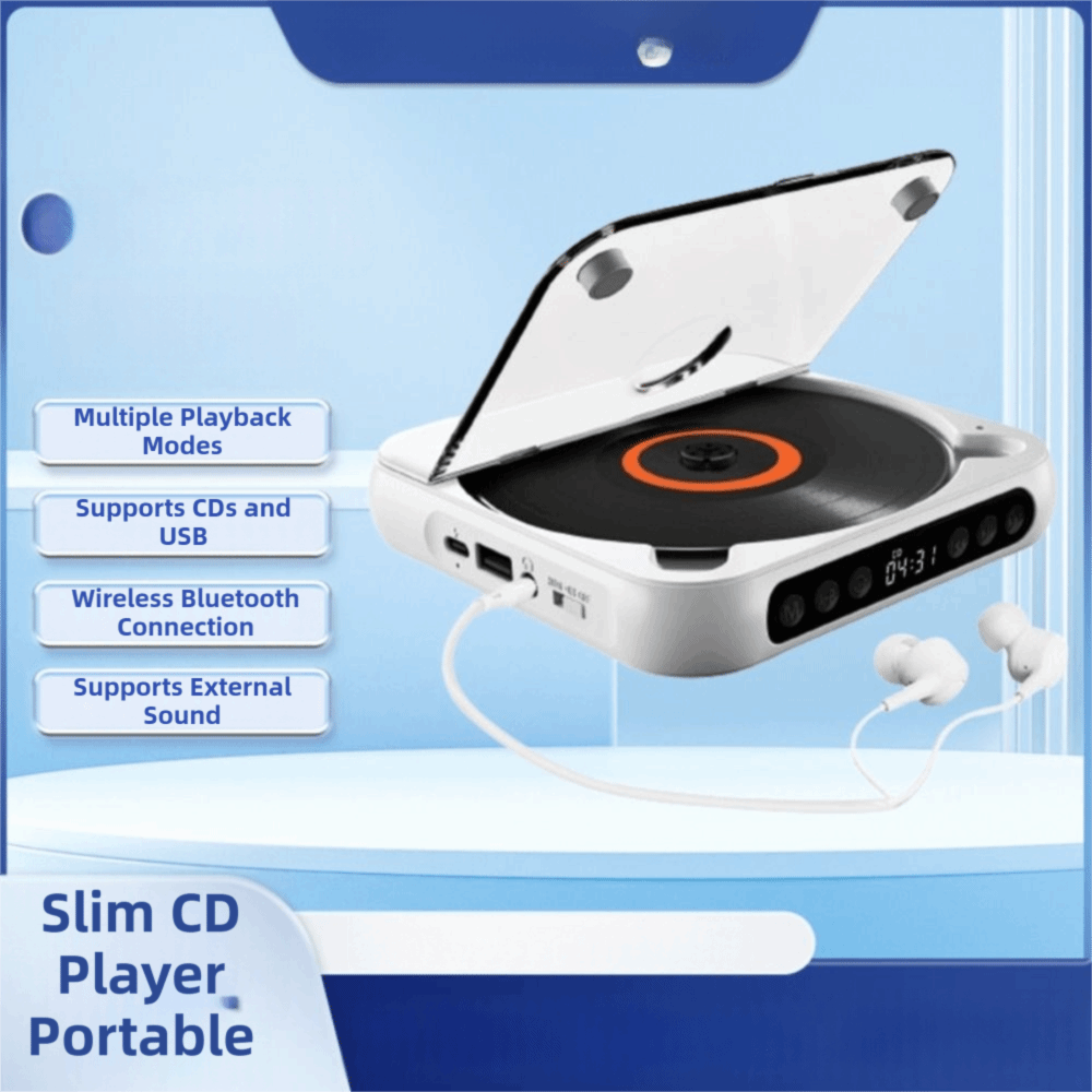 Dustproof Cover CD Player A-B Repeat Timer LED Screen Portable Music Player External Playback FM Radio Bluetooth Music Player