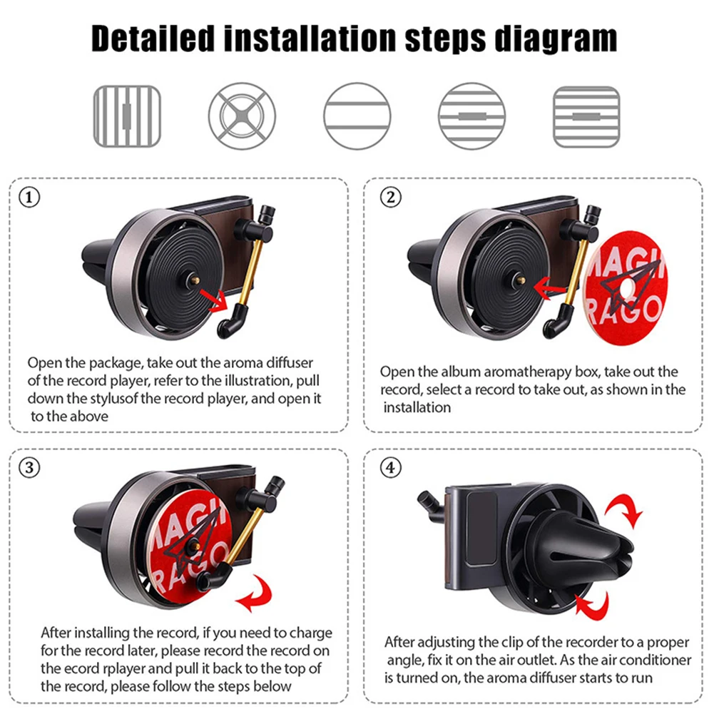 Car Air Freshener Kit Record Player Turntable Car Perfume Clip Vinyl Phonograph Air Vent Outlet Aromatherapy Clip Smell Diffuser