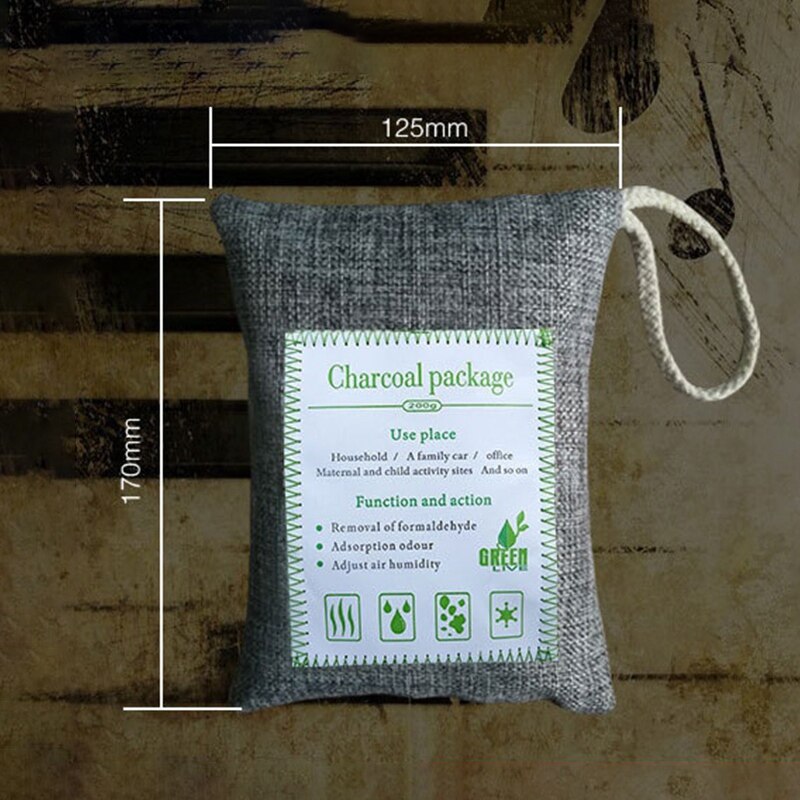 Bolsa de eliminación de olores de carbón de bambú verde transpirable (paquete de 4), absorbedor de olores de carbón activado para el hogar, mascotas, coche, armario, base