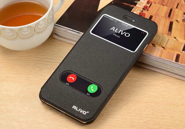 for iphone 6 plus case,Business View Window PU Leather Smart Case For iphone 6 6s plus Flip Cover ALIVO Brand #04011: for iphone 6 / black
