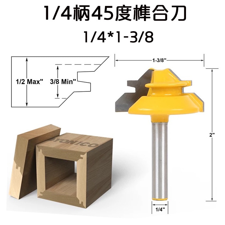 45 graden 1/2 1/4 1/8 Schacht Hout rand Mijter Frees Tenon Cutter Frezen voor Houtbewerking