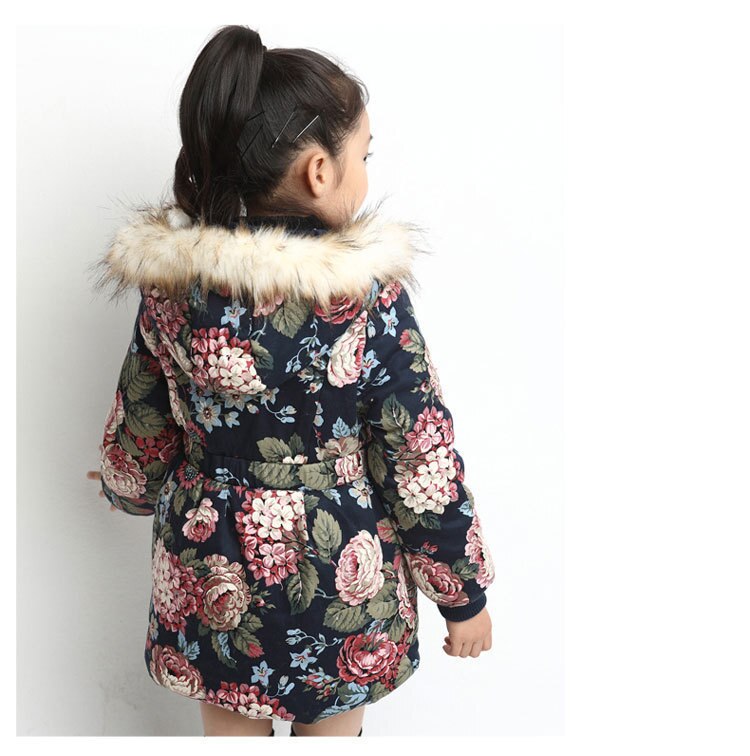 Winter Stijl Jas Voor Meisjes Katoen Meisjes Winter Jas Bloem Patroon Meisjes Winter Uitloper: black / 4T