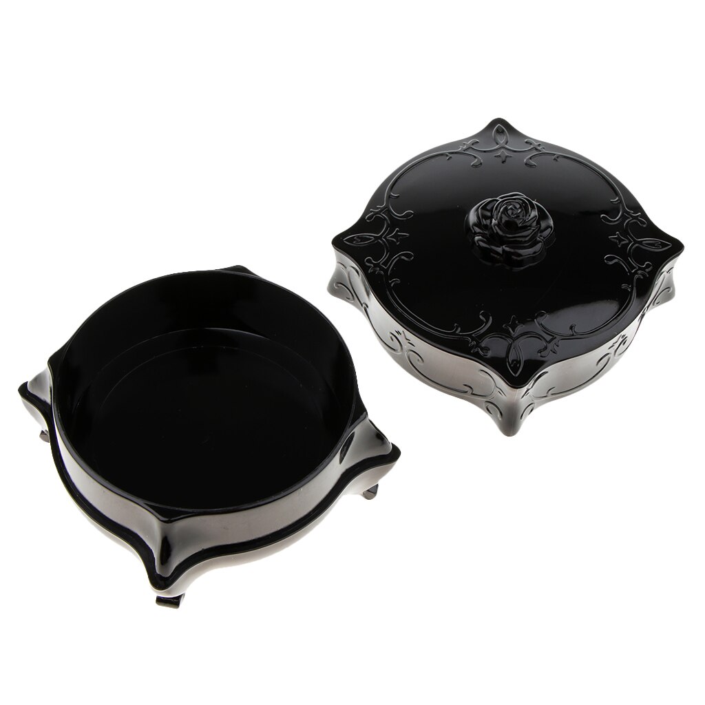Contenedor de colorete en polvo de cara suelta Vintage, estuche organizador de almohadillas de maquillaje, caja de almacenamiento de anillos de joyería-Negro