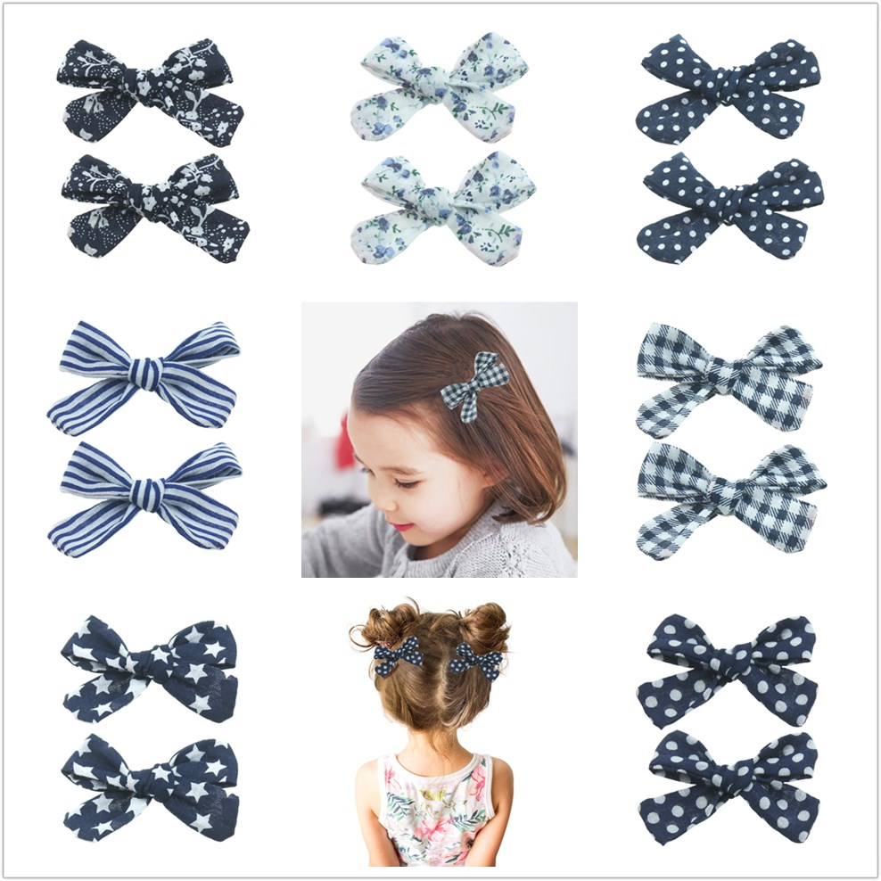 Grampos de cabelo, 2 pçs/set conjunto de grampos de cabelo para bebê, de algodão, com flores, presilhas para cabelos, presente para meninas
