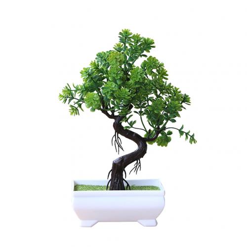 Artificial Potted Tree Decorative Bonsai Simulation Plant Home Office Decor Table Centerpieces DIY Ornament: Green