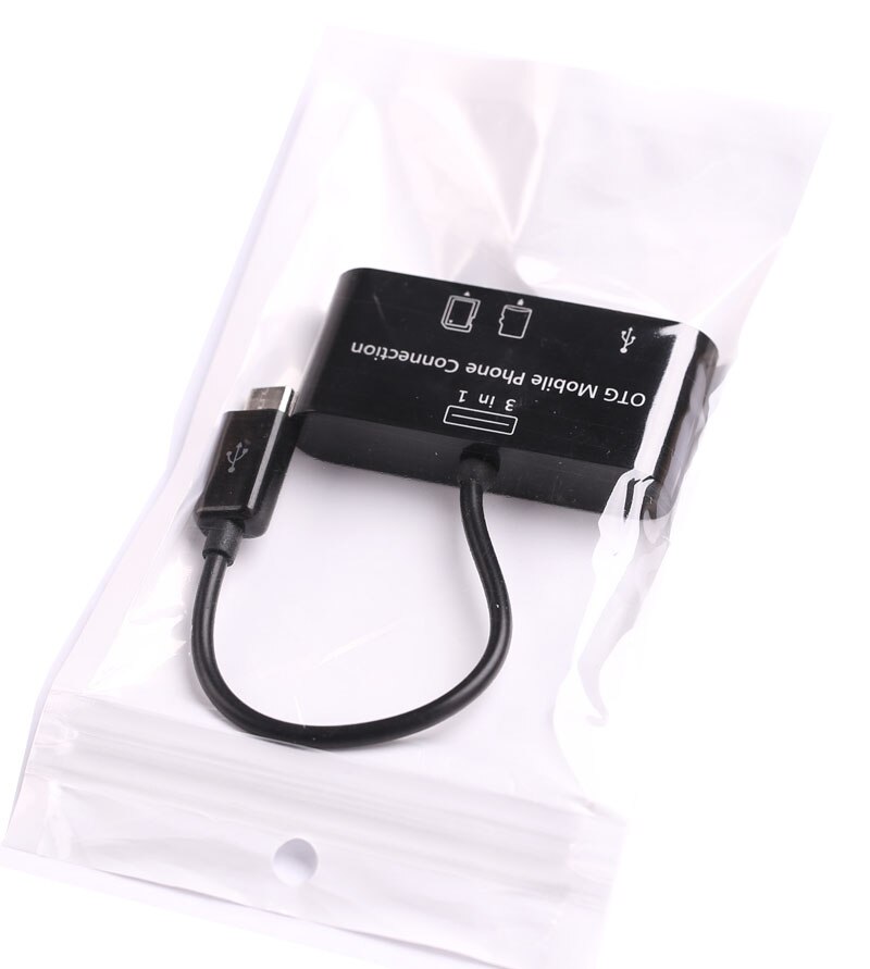 Cavo USB OTG Micro B / USB A con Lettore Micro SD/SDHC 26cm Nero