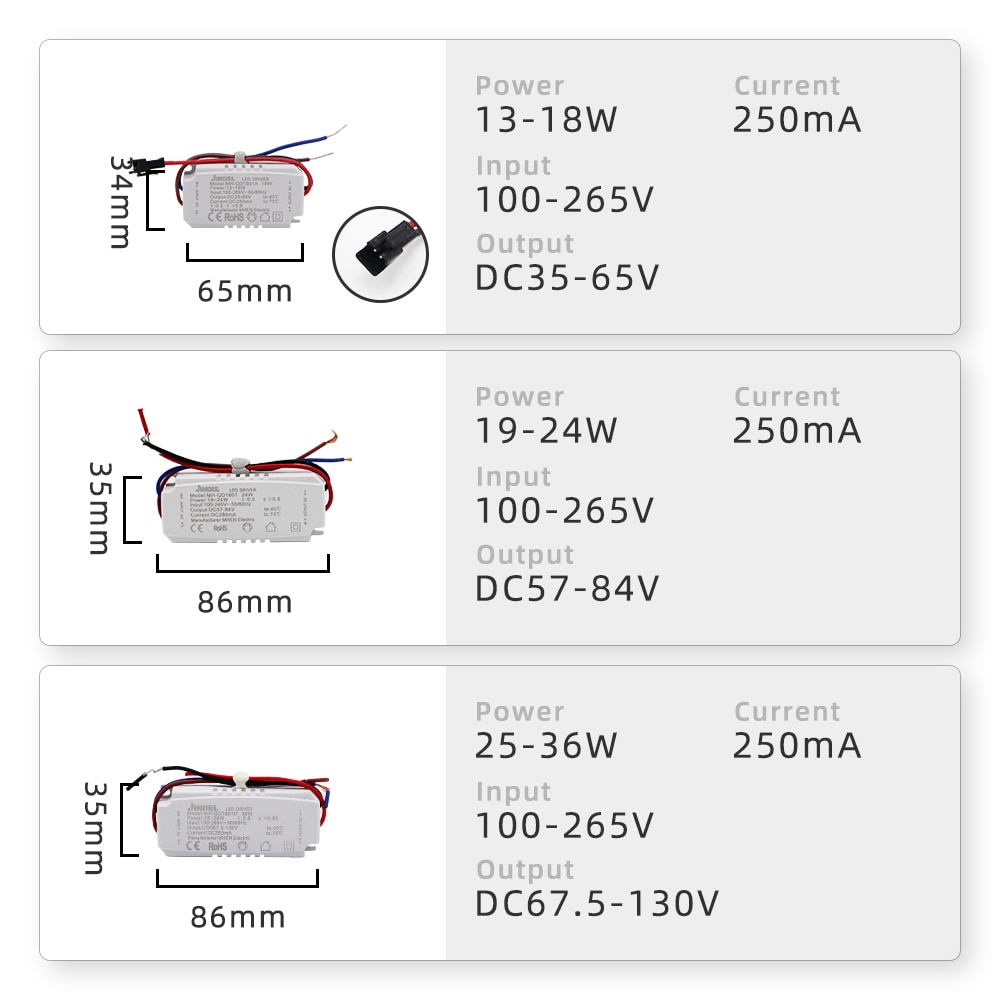 Ac100-265v vakiovirta led -ohjain  dc5.4-360v led -ohjain 250ma vakiovirtalähde 2-5w 4-7w 8-12w 13-18w 80-100w