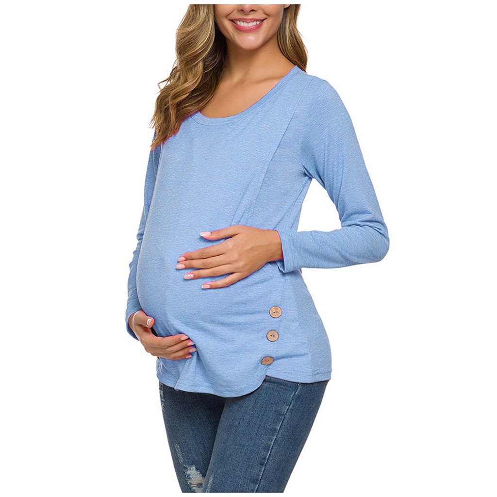 Maternity Blouses And Tops For Pregnant Plus Size Maternity Blouses Side Button Tunic Nursing Winter Breastfeeding Clothes Y99