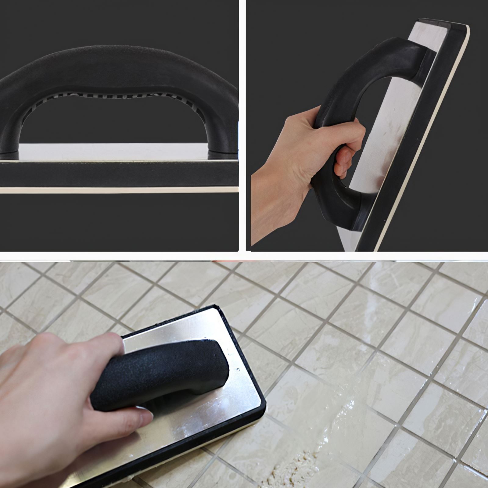 24*10cm/9.43*3.93in Handheld Dry Lining Plastering Spatula Tool Black Concrete Rubber Trowel Anti-Scratch Tile Grout Tool