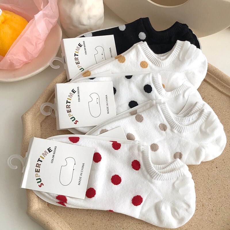 5 pairs/Lot Women's Short Socks Pack Cute Heart Lovely Kawaii Dot Sweet Cotton Socks Women Ankle Socks Casual Sox