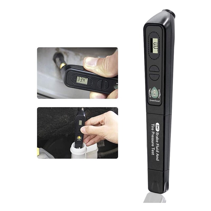 2 in 1 Portable Digital Brake Fluid Tire Pressure Tester, Auto Brakes Calibrated Tester with 3 Led Indicator