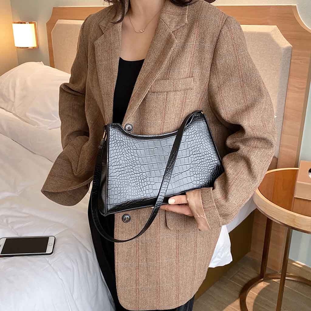 Women's Solid Color Snake Pattern Handbags Simple Shoulder Messenger Crossbody Bag Casual Tote Bag sac a main femme#SW