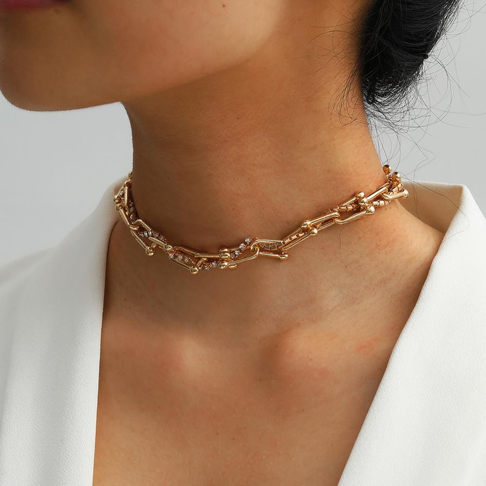 Goth-collier cubain cristal pour femmes, collier Boho, en forme de U, torsadé, chaîne épaisse à maillons épais, bijoux Punk et hommes