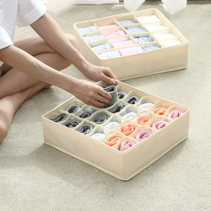 24/16/7 grid underwear/socks storage box Collapsible Underwear Storage Basket Cloth Box Detachable Sorting Elastic Split Holder