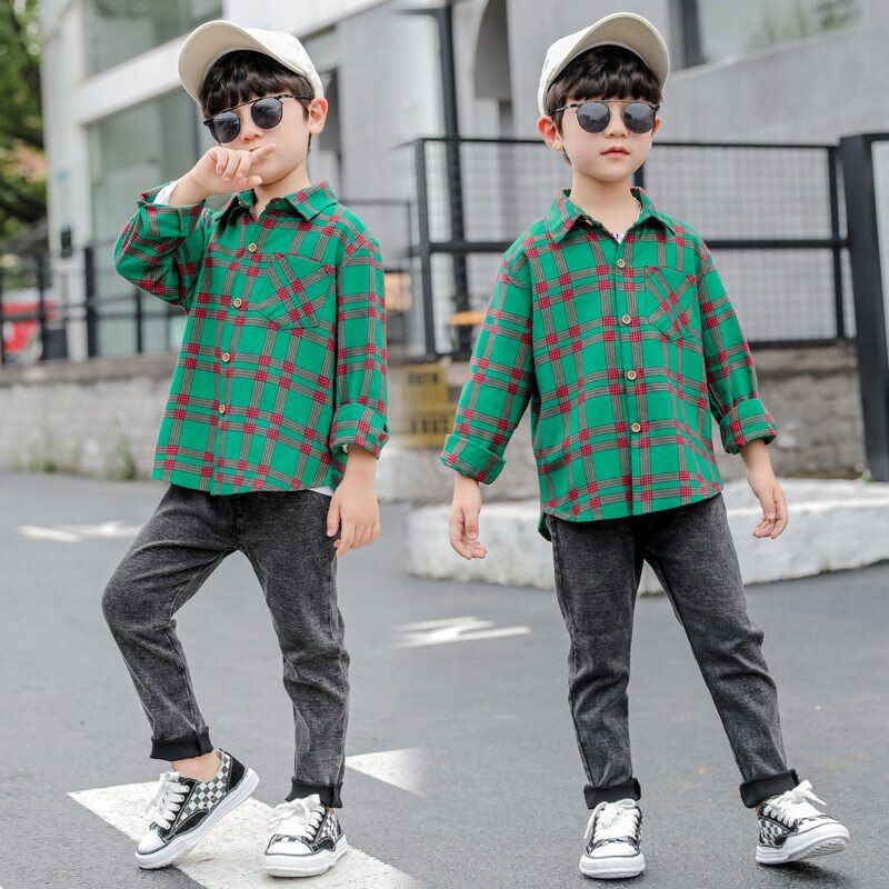 Camisa a cuadros para niños, coreana, camisas de algodón de manga larga para adolescentes, 3, 4, 5, 6, 7, 8, 9, 10, 11, 12, 13, 14