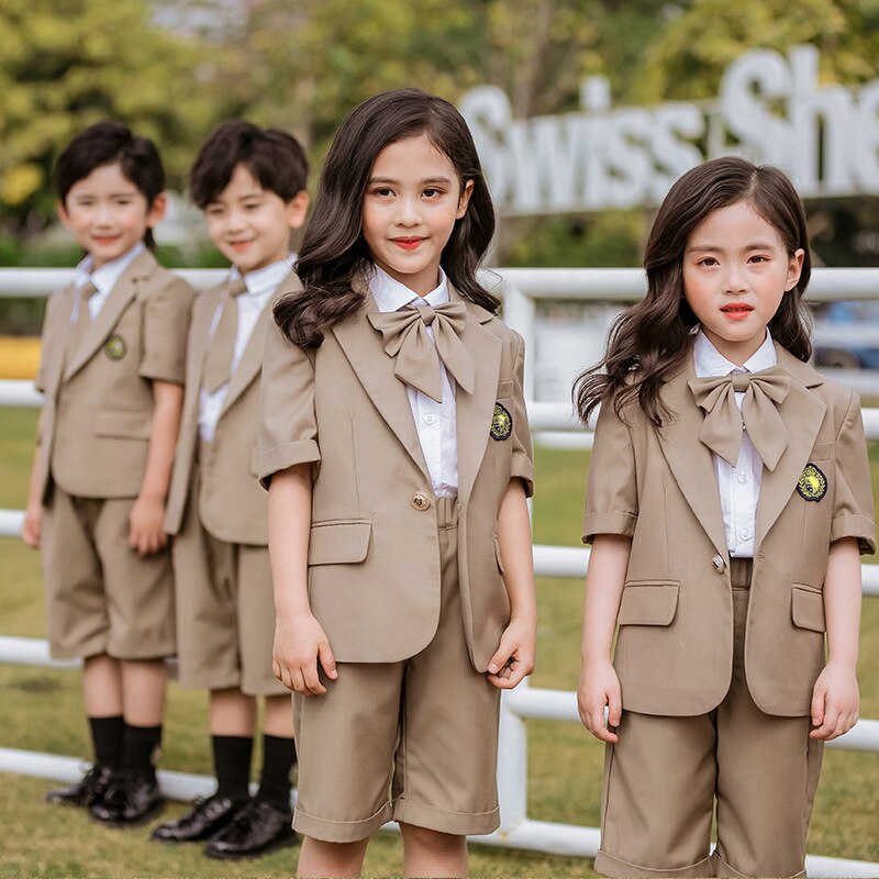 Dzieci mundurek szkolny dziewczyny chłopcy krótki rękaw marynarka płaszcz koszula sukienka szorty ubrania krawat zestaw koreańnarty japońnarty strój studencki