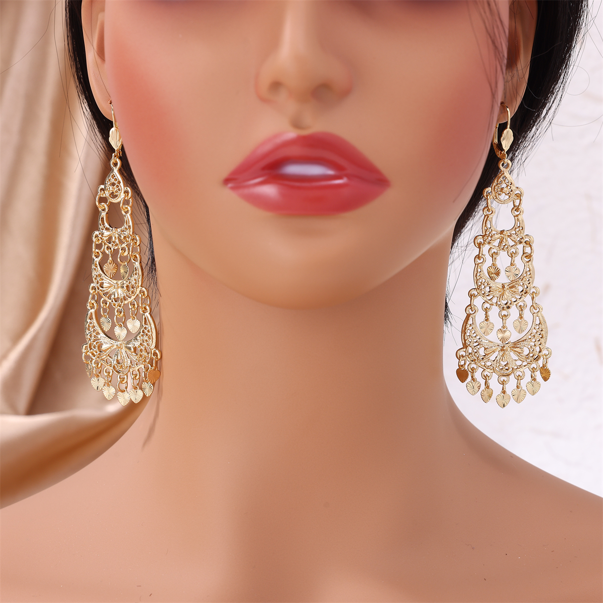 Boucles d'oreilles de luxe à pampilles de couleur dorée pour femmes, bijoux de Banquet à la , crochet français,