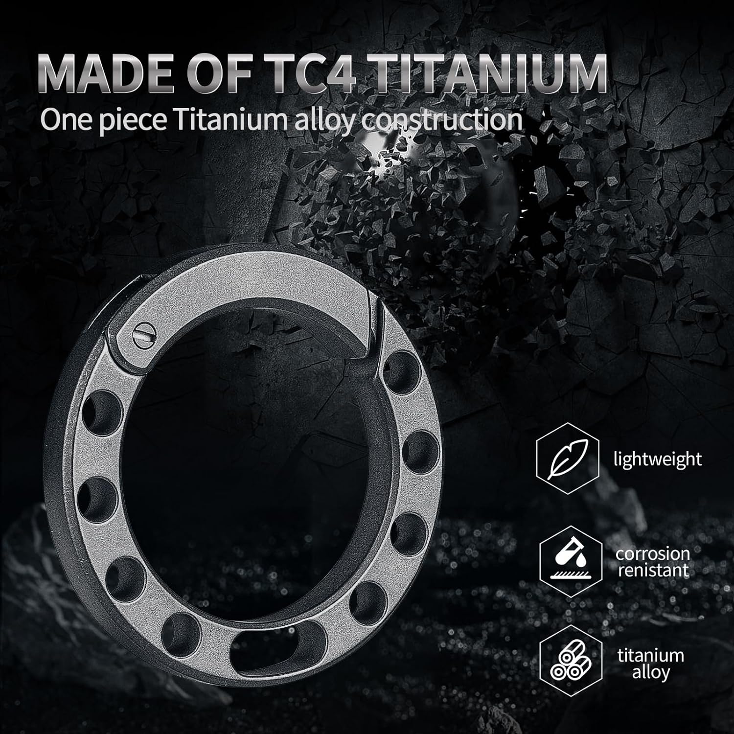 Tytanowy okrągły brelok do kluczy z karabińczykiem, szybkozłączka do brata, breloczek do kluczy z kółkami na klucze